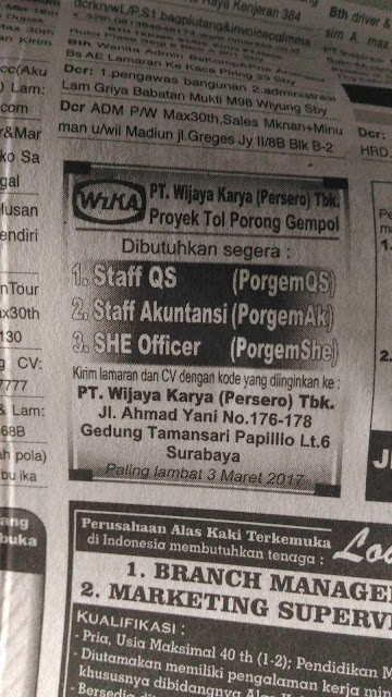 Lowongan PT Wijaya Karya Persero Proyek Tol Porong Gempol 2 P 20170225 062559
