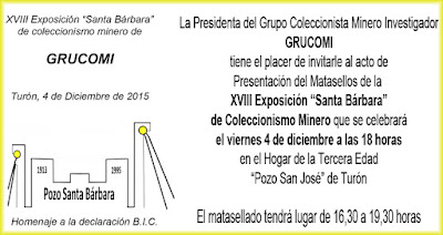 Invitación a la inauguración de la exposición de coleccionismo minero de GRUCOMI