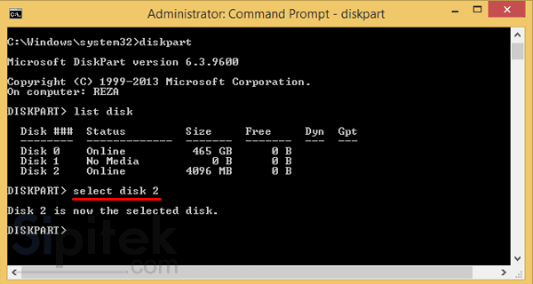 CMD select disk CMD select disk