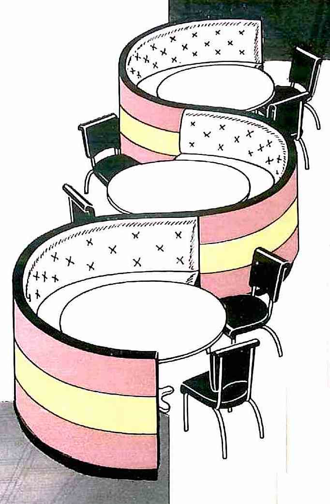1938 restaurant booths An illustration of 1938 restaurant booths from an industry supply catalog