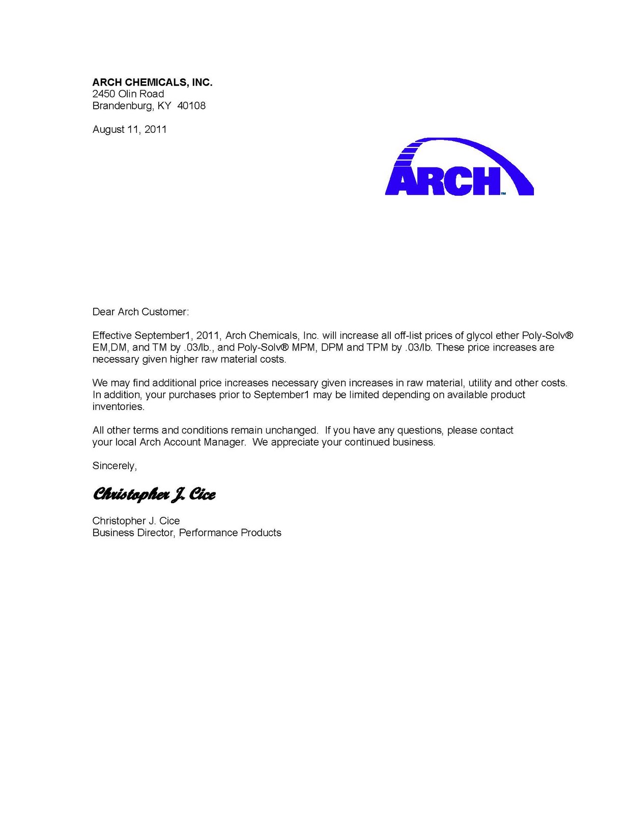 Chemical Market Info from RCU Chemical, LLC.: Arch ...