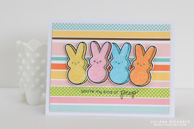 Peep Bunny Easter Card with stamping and glitter by Juliana Michaels featuring Simon Says Stamp March 2016 Card Kit 