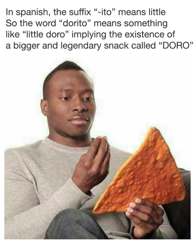 In spanish, the suffix "ito" means little So the word "dorito" means