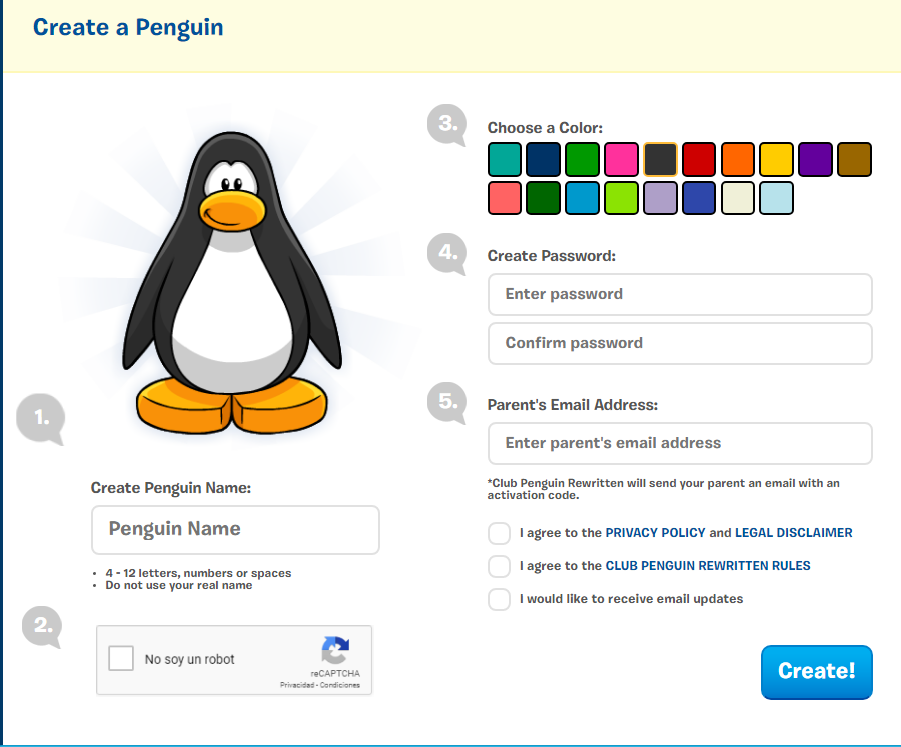 New Page To Create Penguin.