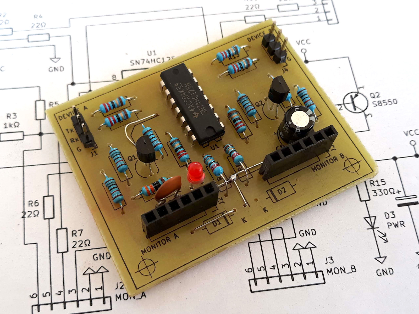 Hardware serial port communication sniffer one transistor