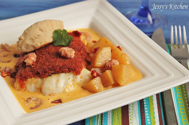Jessy's Kitchen: Dos de cabillaud en croûte de chorizo, crème de coco