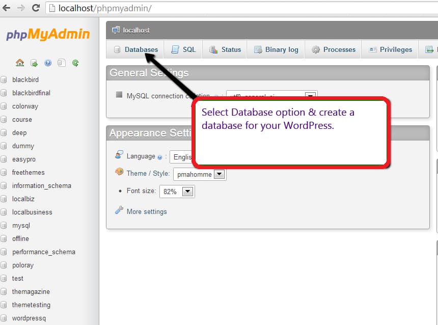 WordPress को local pc पर कैसे install करे - step by step Databases par click kare