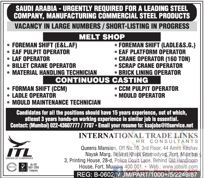 Leading Steel Company Jobs for Saudi Arabia Gulf Jobs for Malayalees