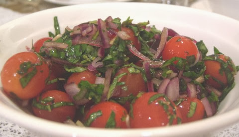 Basil and Onion Salsa with Cherry Tomatoes