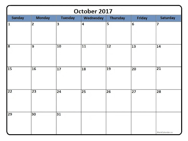October 2017 Calendar, free October 2017 Calendar, printable October 2017 Calendar, October 2017 Calendar Printable, October 2017 Calendar template, October Calendar 2017, October 2017 Blank Calendar