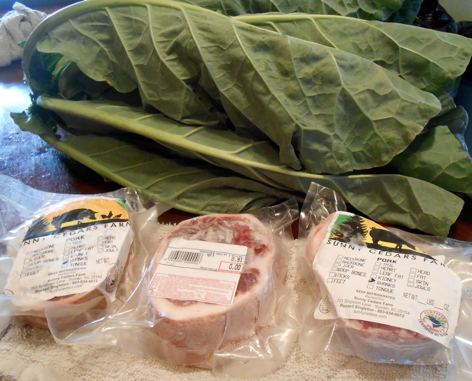 Southern With A Twist Collard Greens and Pork Shanks... Farm Trips with my BFFF Mary!