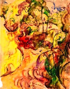 Lukisan Karya Affandi dengan Tema Sinar Matahari Tjampuan Ubud Lukisan Karya Affandi dengan Tema Sinar Matahari Tjampuan Ubud _ Medium: Paper, Watercolor _ Tahun Pembuatan: 1945 _ Dimensi Karya: cm x 75 cm x 95 cm _ Deskripsi: Courtesy Museum Affandi