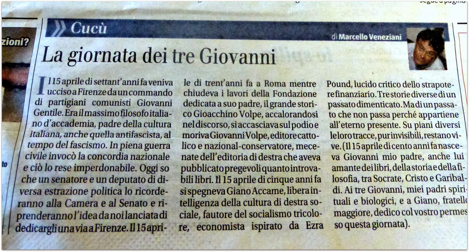 Il giornale - 15 aprile 2014 di Marcello Veneziani