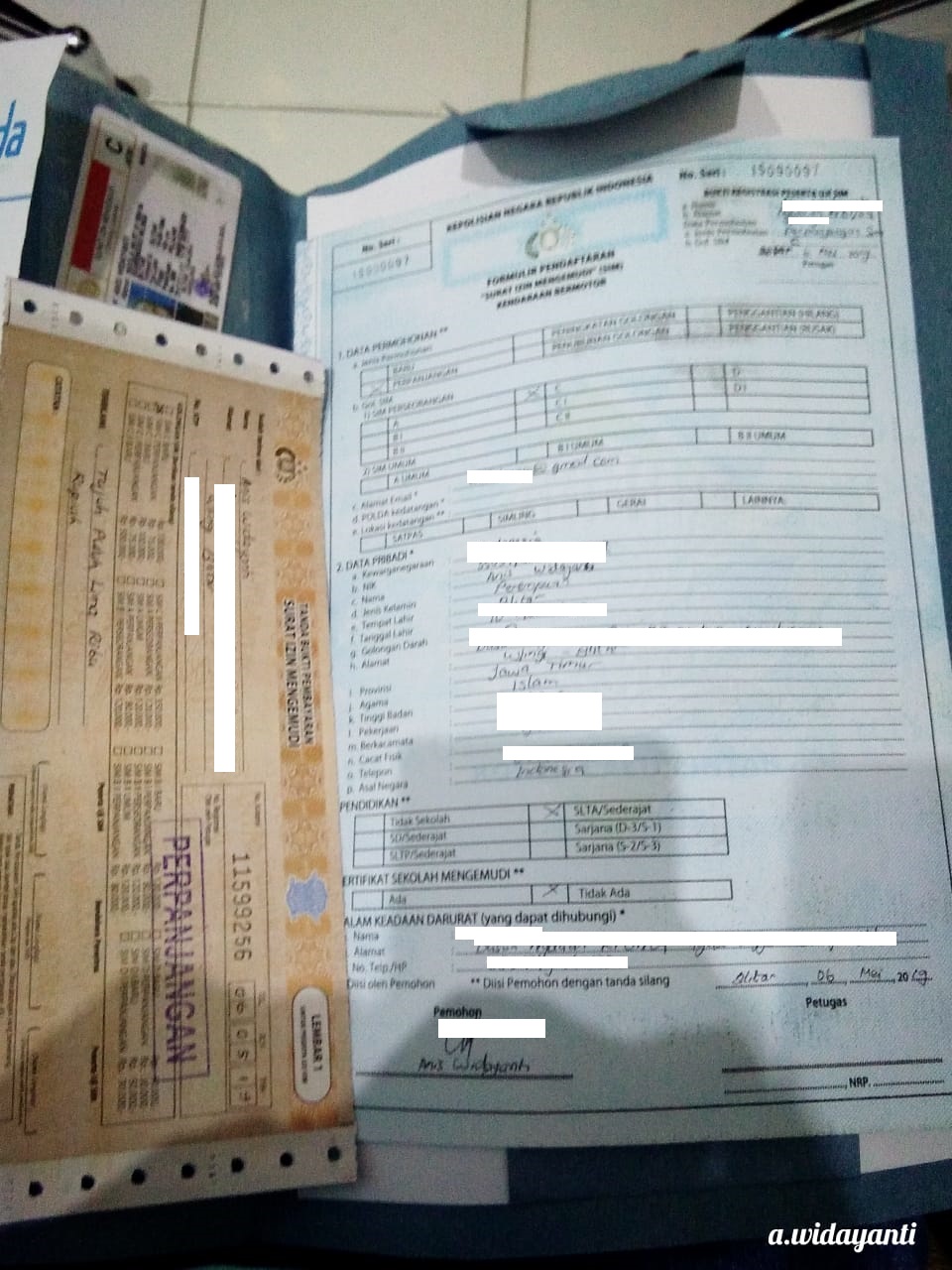 Formulir Permohonan SIM dan Kwitansi Formulir Permohonan SIM dan Kwitansi