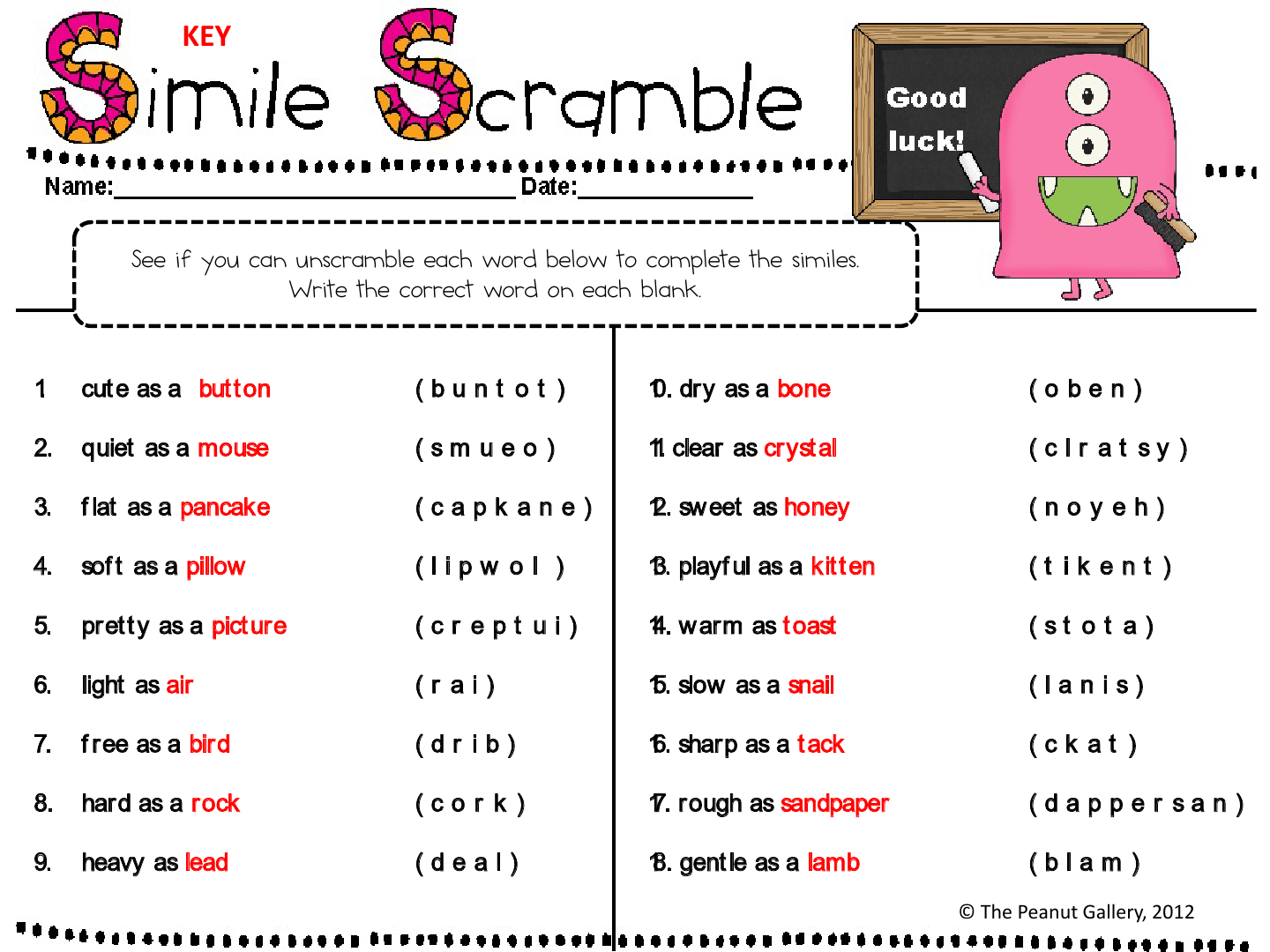 Simile and Metaphor Worksheets and Printables