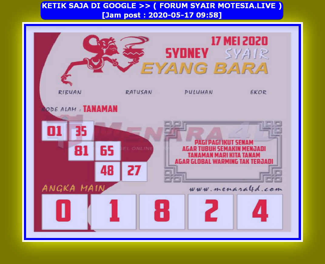 Prediksi Syair Sydney 17 Mei 2020 KODE SYAIR SGP SYAIR