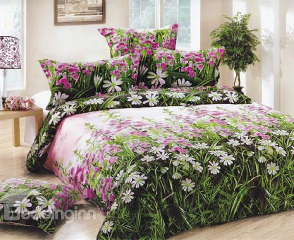 3D Flowers Printed Pastoral Style Cotton 4-Piece Bedding Sets/Duvet Covers