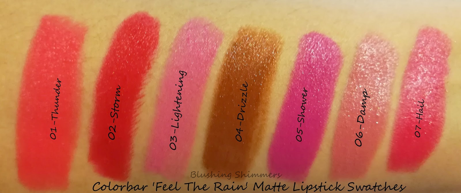 Colorbar Feel The Rain Matte Lipstick swatches