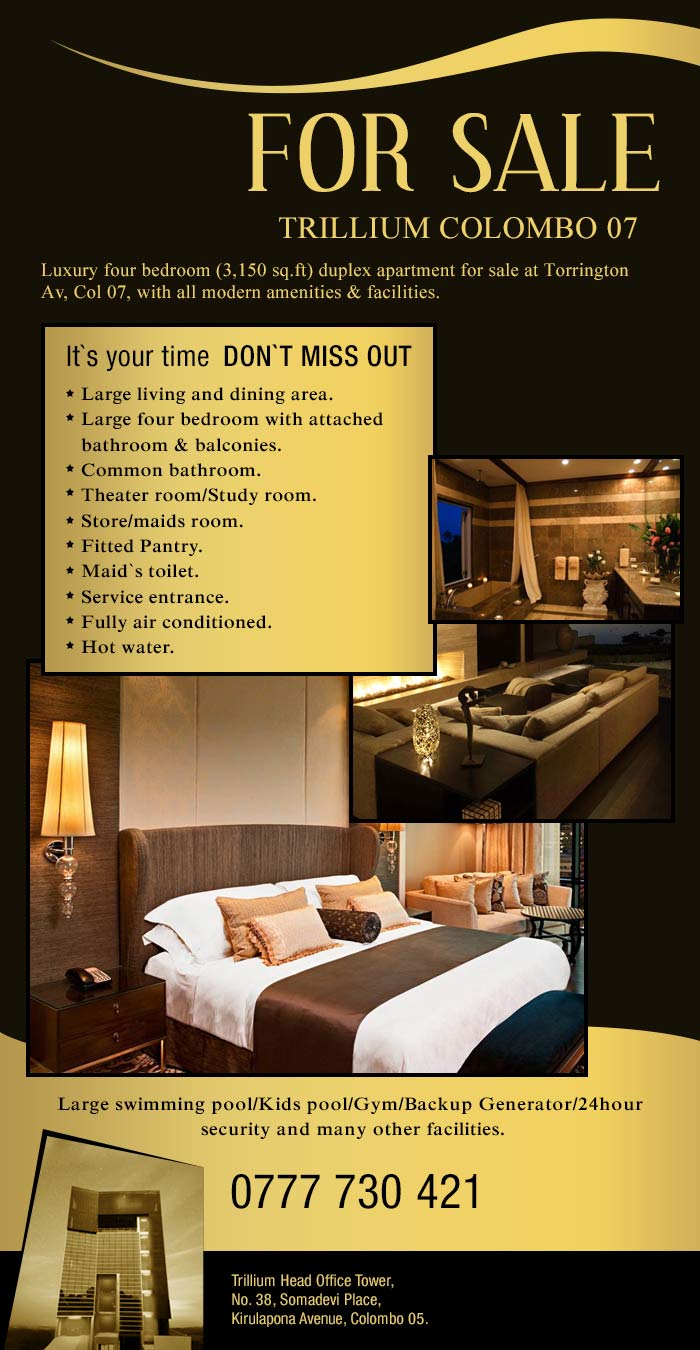 Four Bedroom Luxury duplex apartment for sale at Trillium Colombo 07