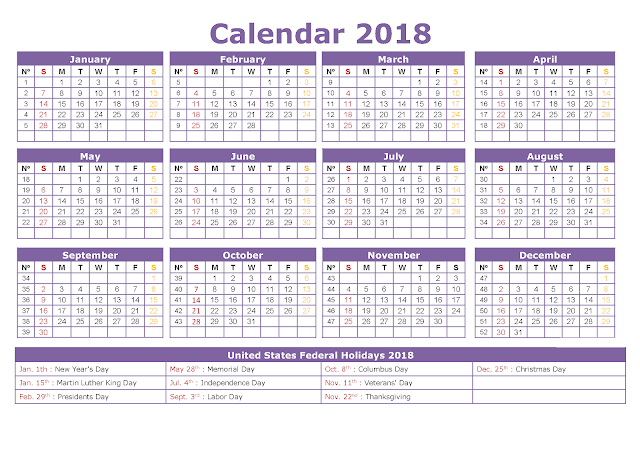 2018 Printable Calendar, Calendar 2018 Template, 2018 Calendar, Blank Calendar 2018