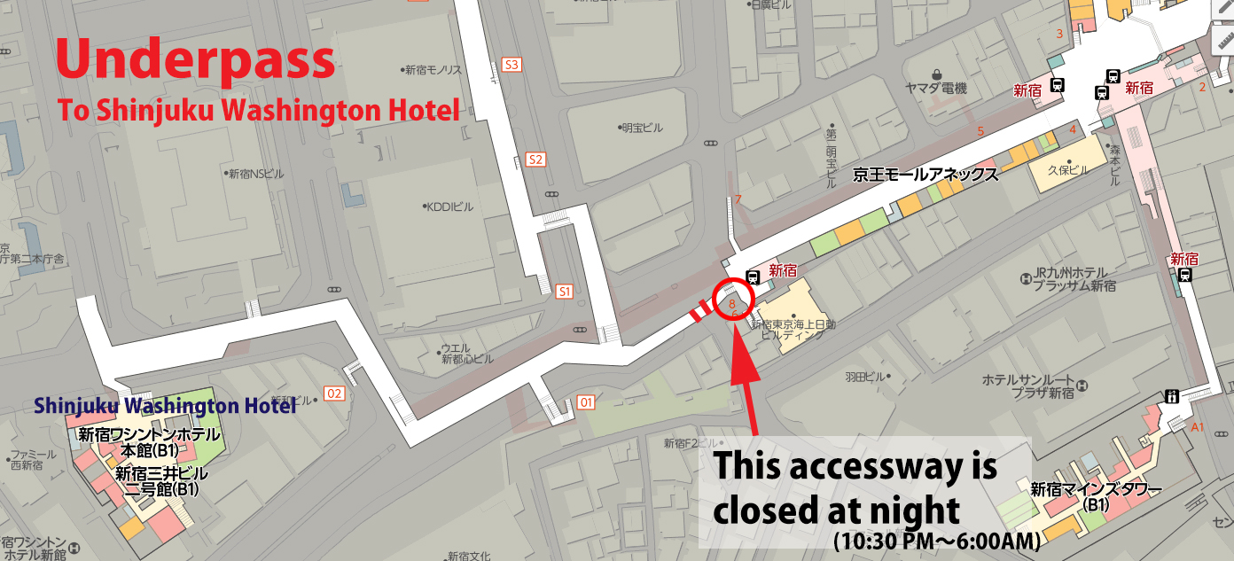 Japan Backpackers Express Underpass to Shinjuku Washington Hotel