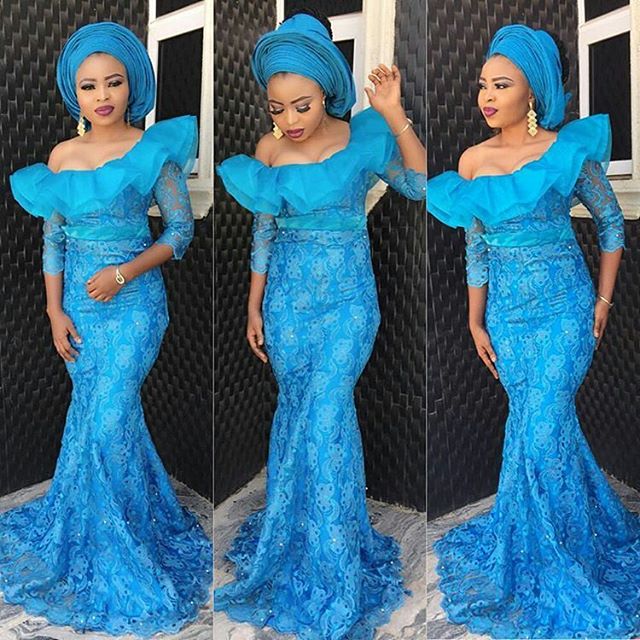 Light Blue Aso Ebi Lace Styles for Classy Ladies | Dezango