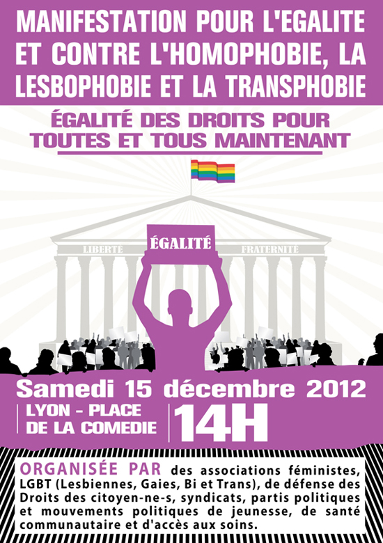Manifestation pour l'égalité et contre l'homophobie, la lesbophobie et la transphobie Lyon
