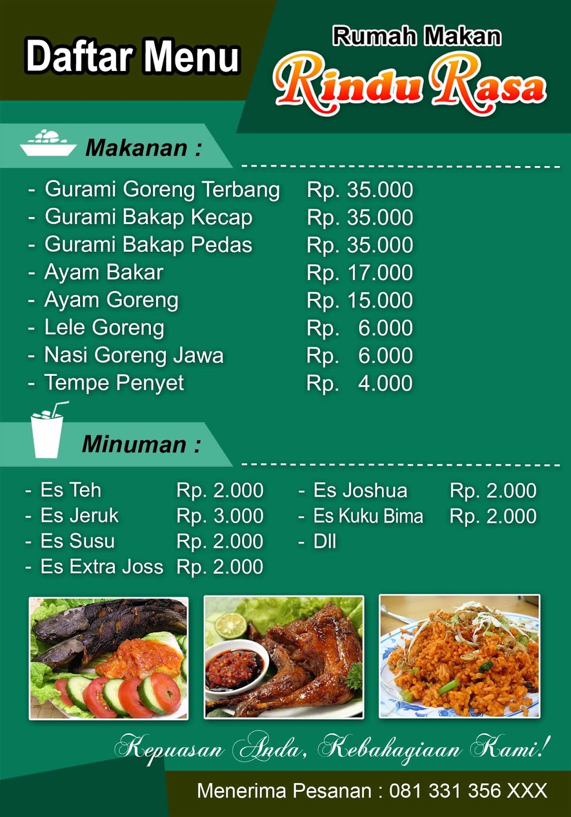 Desain Daftar Menu Makanan Psd Gratis Monggo