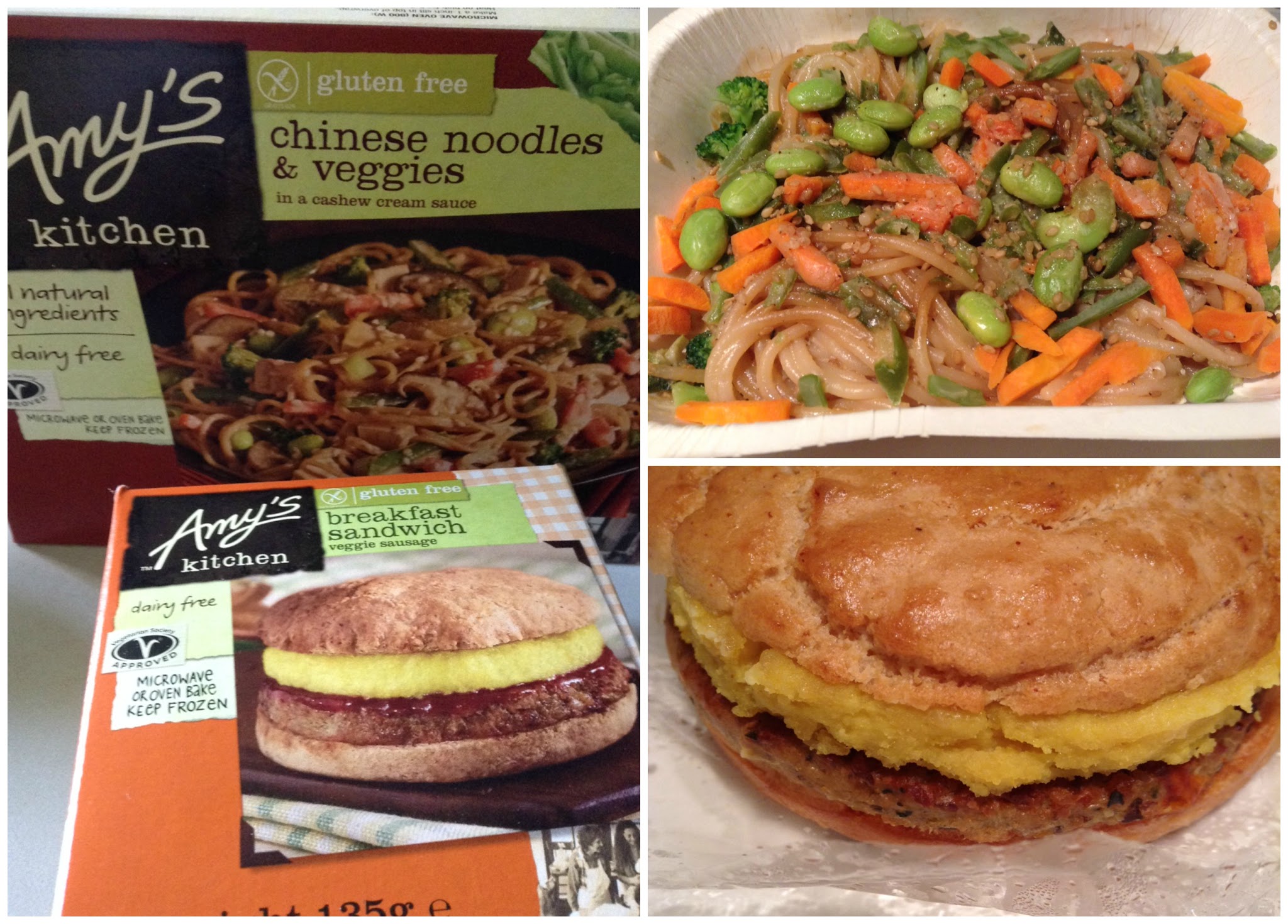 Amy's Kitchen Chinese Noodles & Veggies and Breakfast Sandwich