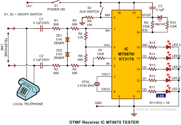 MT8870 DTMF Telephone Dial Tone Decoder Circuit Diagram - Circuit Diagrams