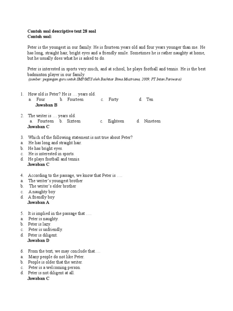 32++ Contoh Soal Essay Descriptive Text About Person