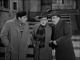 Peppino de Filippo, right, with Totò, centre, in a scene from their 1956 movie, La Banda degli Onesti