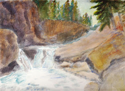 waterfall watercolor painting bunny artwork