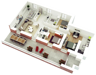Desain Rumah Modern Insprasi 25 Denah Desain Rumah Modern 3D Sederhana dan Minimalis 3 Kamar