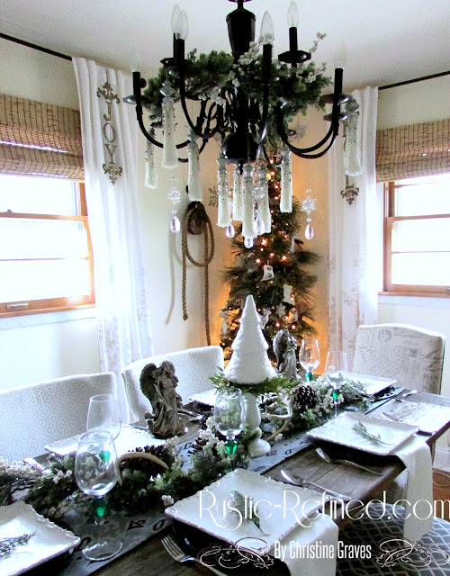 Silver and White Rustic Christmas Tablescape on Rustic-refined.com