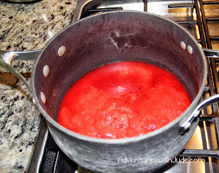 Mix sugar with strawberry juice to make a syrup