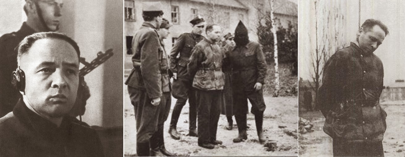 Hoess during the trial (left), during the execution by hanging (right).