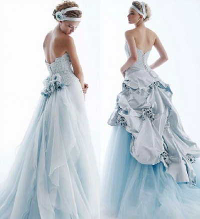 Big Blue Wedding Dresses Design With Ribbon and Pearl Beads - Wedding Dress
