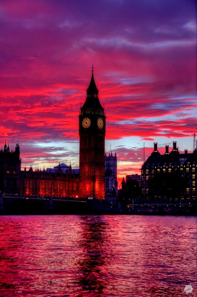 big ben london red sky at sunset