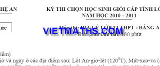 đáp án đề thi học sinh giỏi địa lý cấp tỉnh nghệ an 2010 2011 