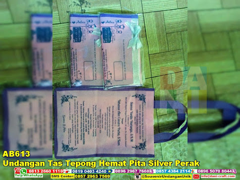 jual Undangan Tas Tepong Hemat Pita Silver Perak