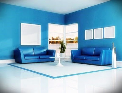 Desain ruang tamu biru