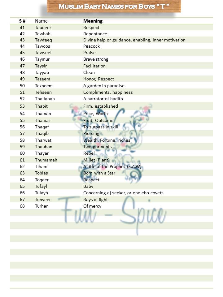 Fun Spice 68 Beauiful Muslim Boys Names With Meaning Start With T