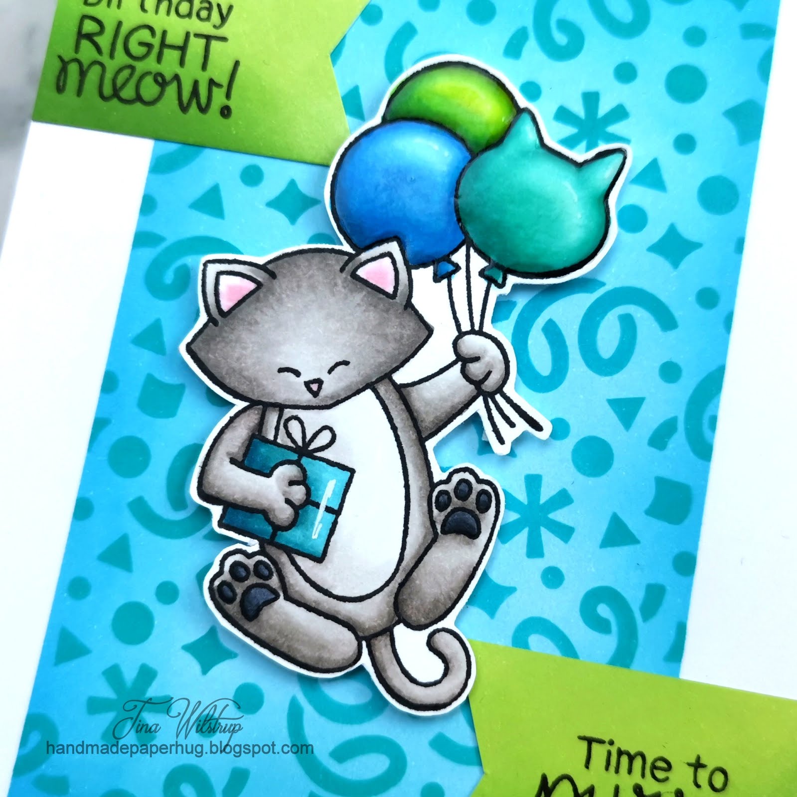 Masculine Cat Birthday Card by January Guest Designer Tina Wilstrup | Newton's Birthday Balloons Stamp Se and Confetti Stencil by Newton's Nook Designs #newtonsnook #handmade