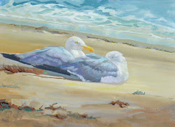 painting oil seagulls beach resting finished seascape almost