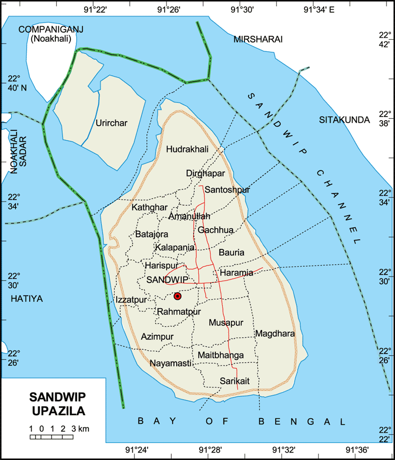 Sandwip Upazila Map Chittagong District Bangladesh