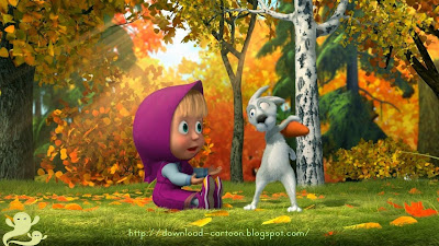 Cartoon Poster of Beautiful baby and rabbit in forest