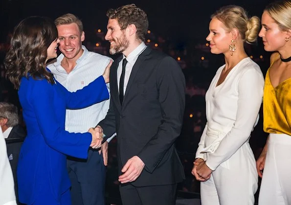 Crown Princess Mary wore Gucci Electric Blue Pantsuit, Gianvito Rossi Gianvito Pumps