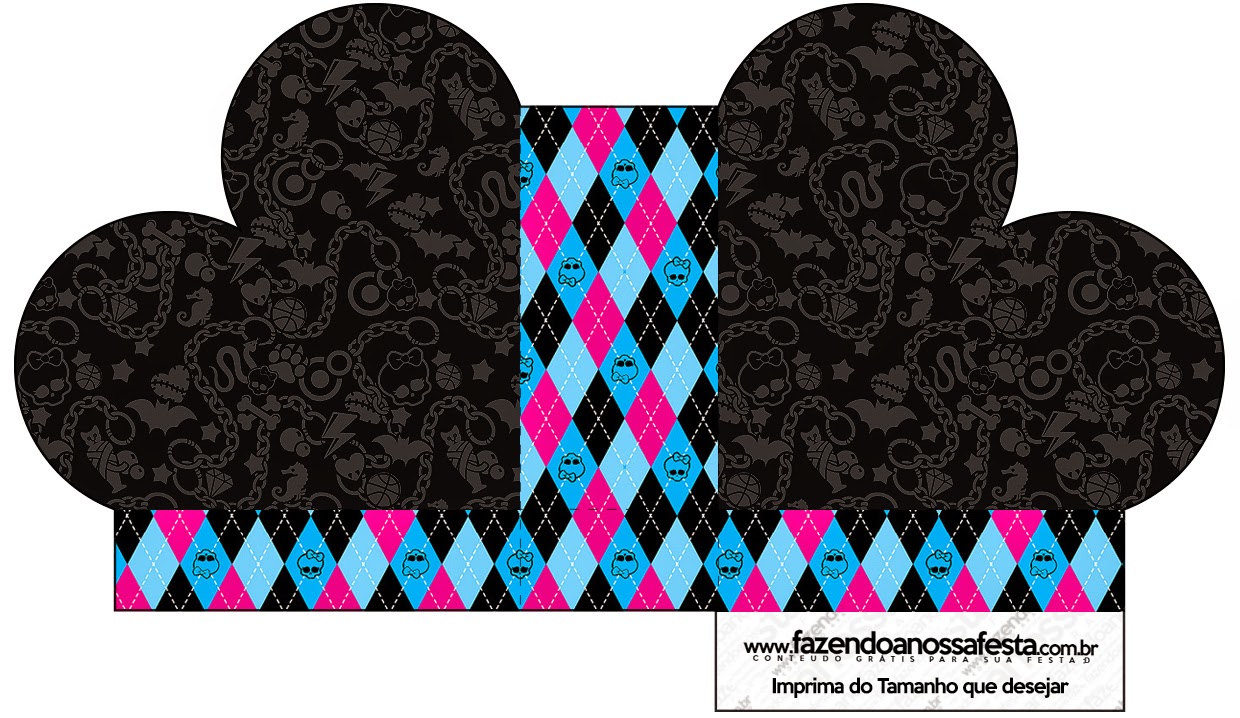 Monster High Negro: Cajas para Imprimir Gratis. Caja abierta en forma de corazón.