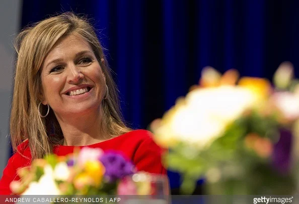 Queen Maxima of the Netherlands smiles during a meeting for 'Universal Financial Access 2020' at the IMF/WB Spring Meetings in Washington, DC 